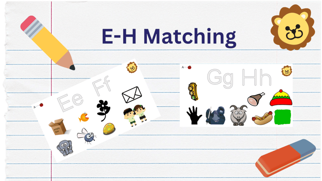 printable worksheet E-H matching for homeschool