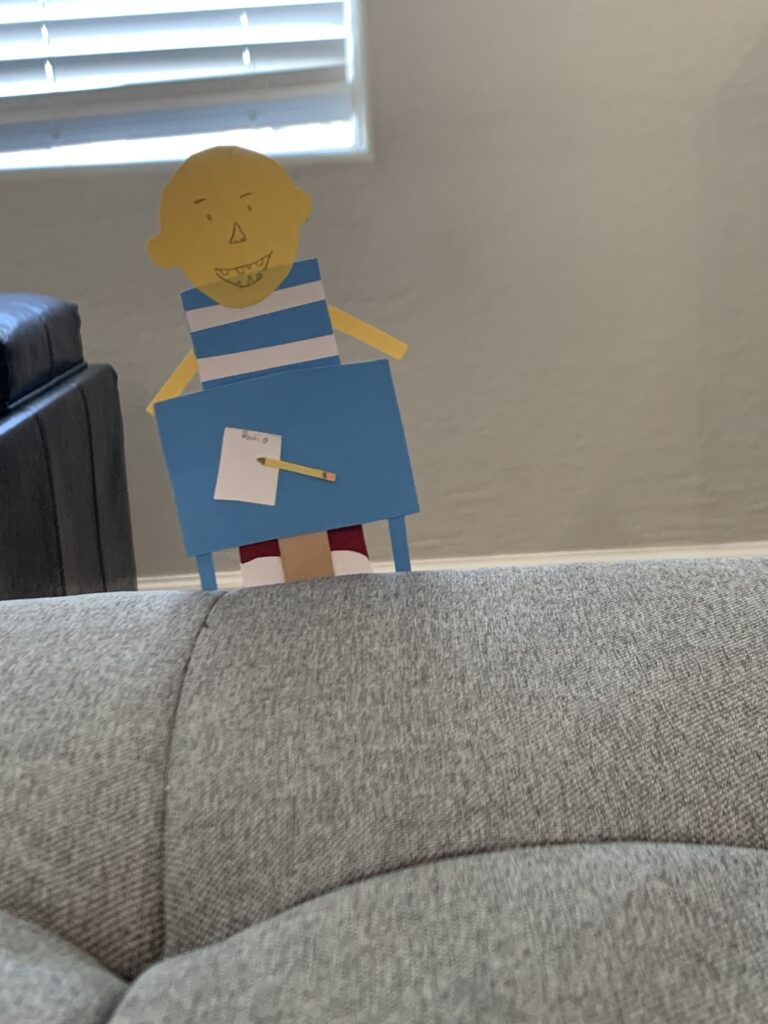 David goes to school in his desk