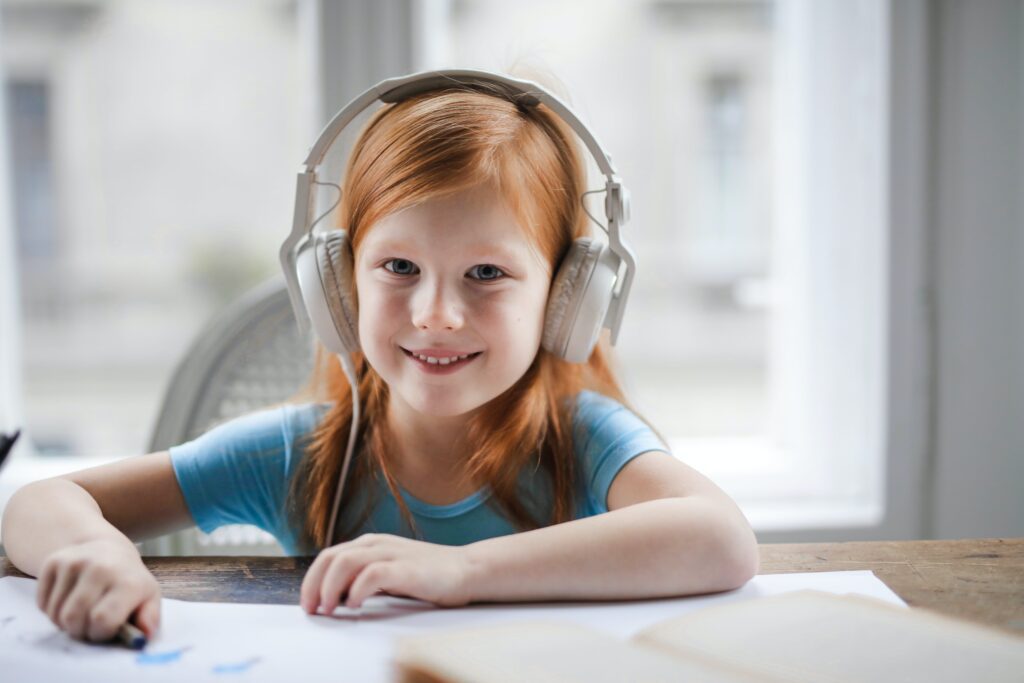 happy girl wearing headphones