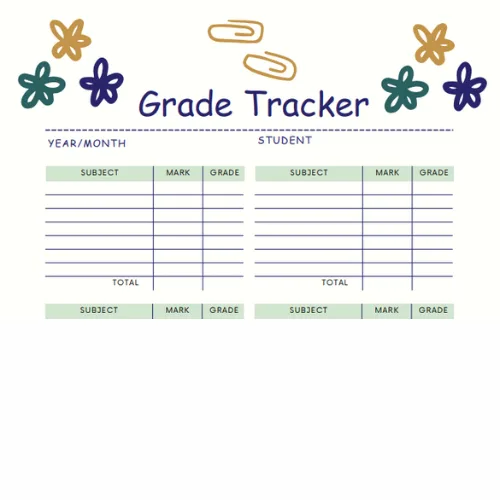 Printable Grades Tracker