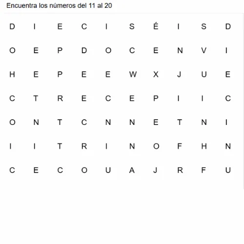 Spanish Numbers 11-20