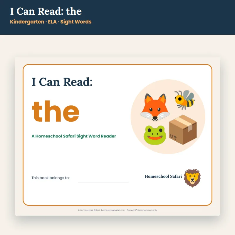 Sight Word Book: the sight word book for Kindergarten ELA – Homeschool Safari