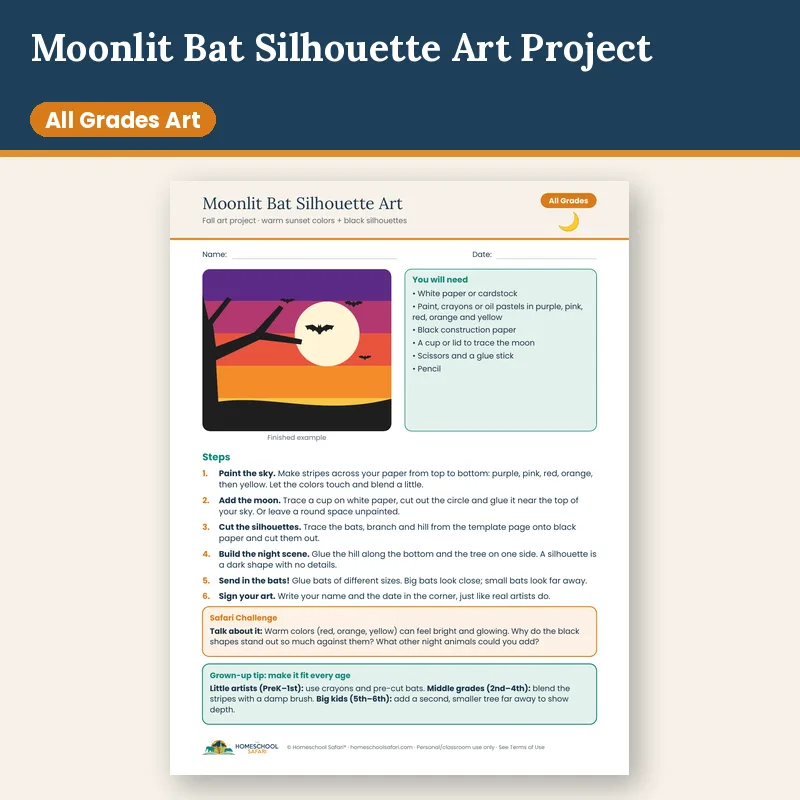 Bat Silhouette Art Project for Kids: Moonlit Sunset Sky