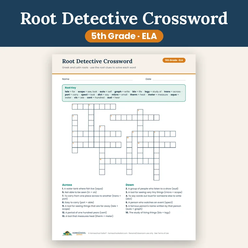 Greek and Latin Roots Crossword for 5th Grade