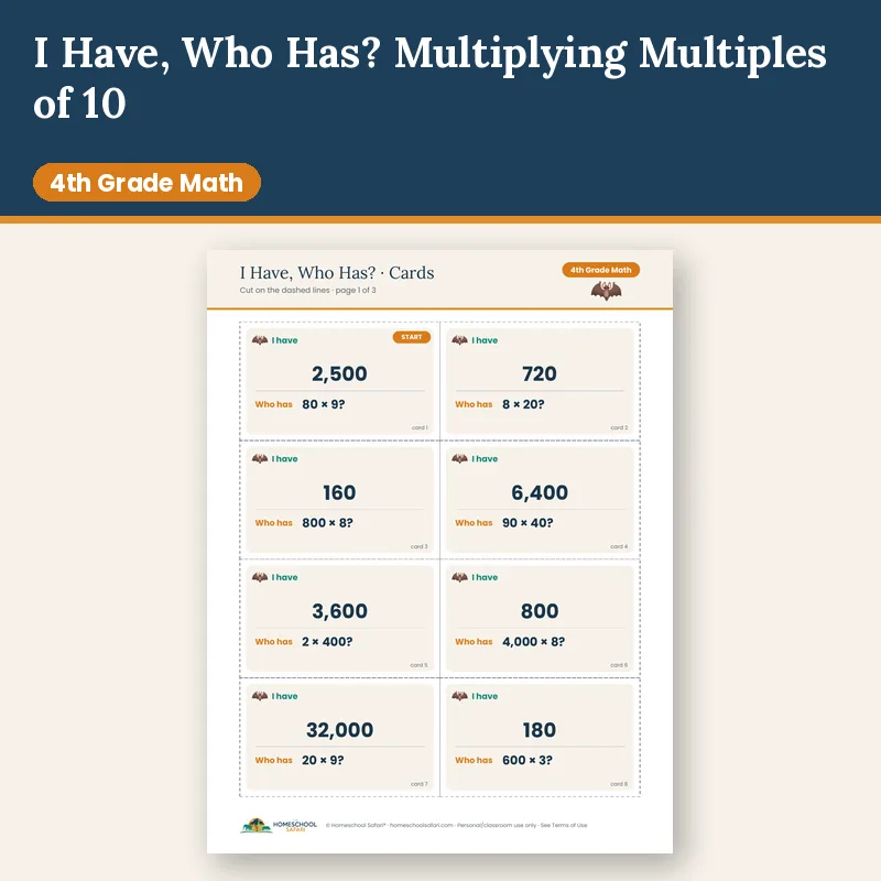 I Have, Who Has? Multiplication Game: Multiples of 10 (4th Grade)