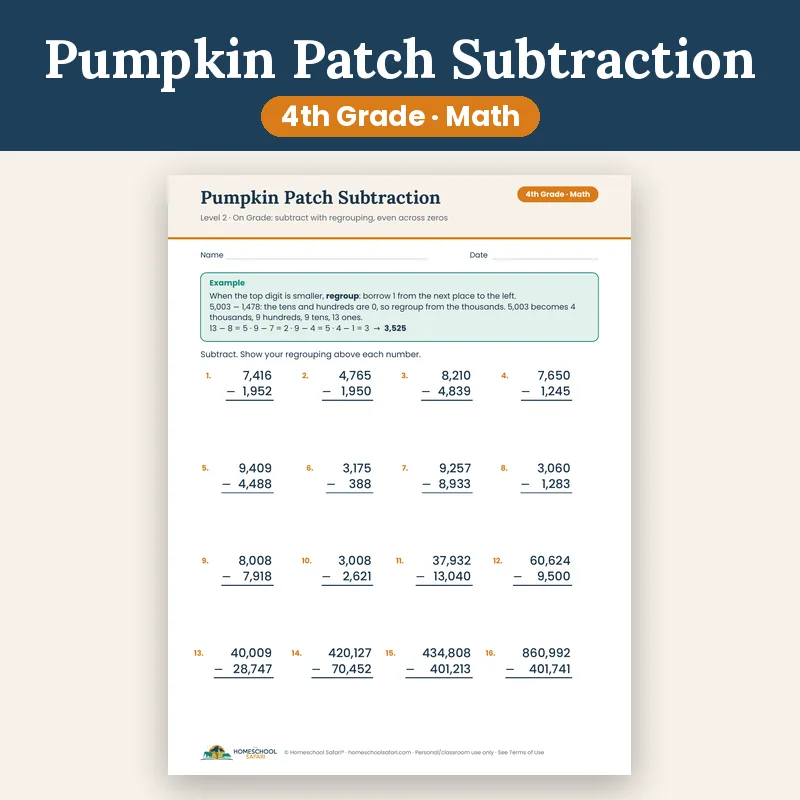 Multi-Digit Subtraction Worksheets for 4th Grade